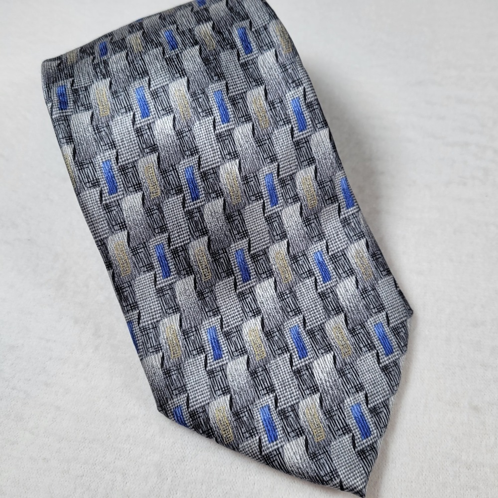 G Dilena Italian Vintage Tie 100 % Silk  Made‎ In Italy, Blue & Silver